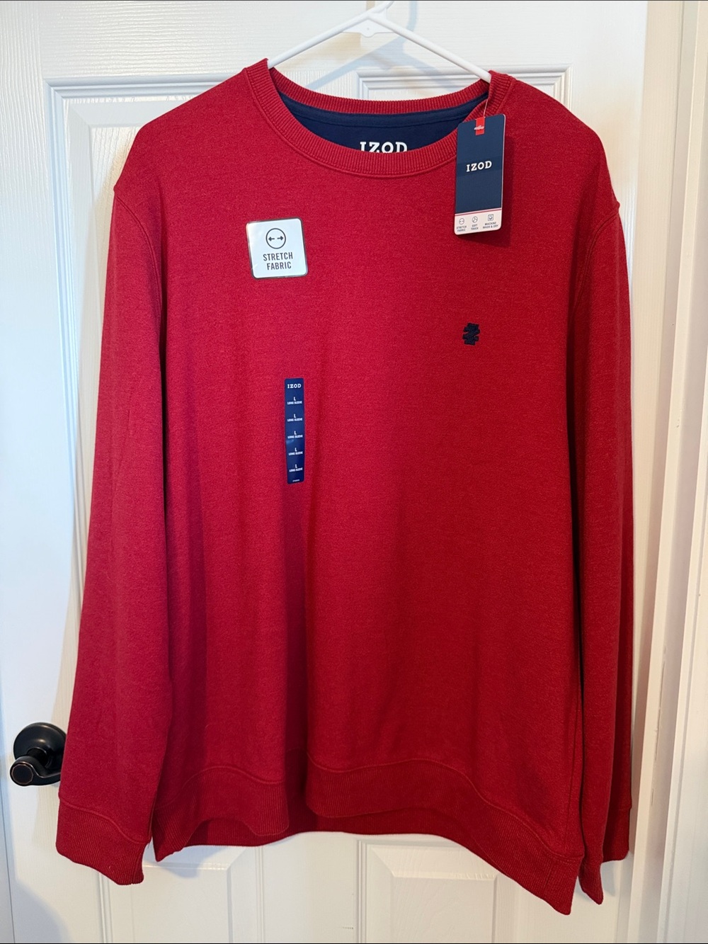 Izod Men's Red Crewneck Pullover with Navy Logo Accent NWT